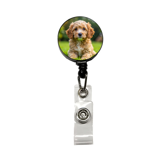 Cockapoo Dog Puppy Photo Retractable ID Key Card Name Tag Badge Holder with Clip