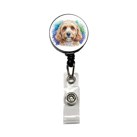 Cockapoo Dog Watercolor Style Retractable ID Key Card Name Tag Badge Holder with Clip