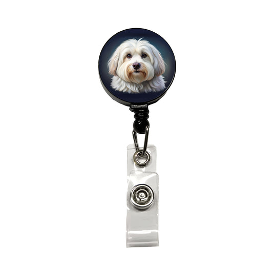 Coton De Tulear Dog Illustration Retractable ID Key Card Name Tag Badge Holder with Clip