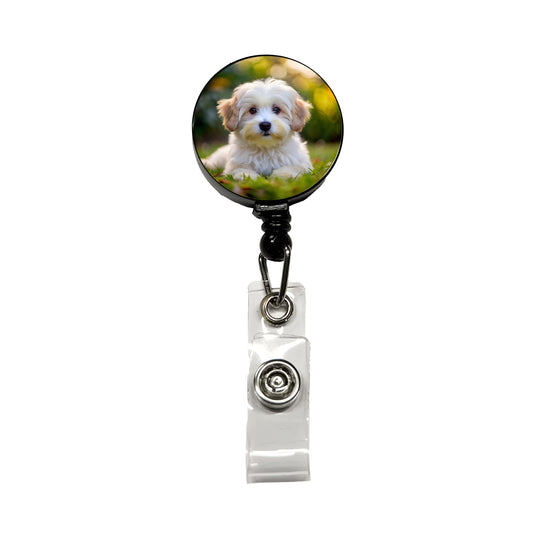 Coton De Tulear Dog Puppy Photo Retractable ID Key Card Name Tag Badge Holder with Clip
