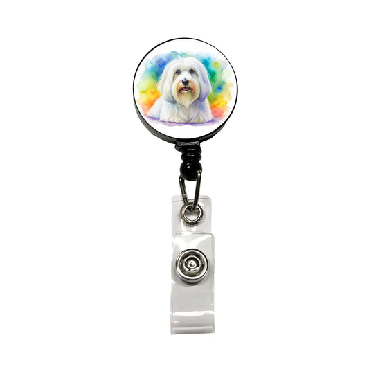 Coton De Tulear Dog Watercolor Style Retractable ID Key Card Name Tag Badge Holder with Clip