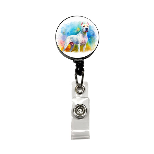 Dogo Argentino Dog Watercolor Style Retractable ID Key Card Name Tag Badge Holder with Clip