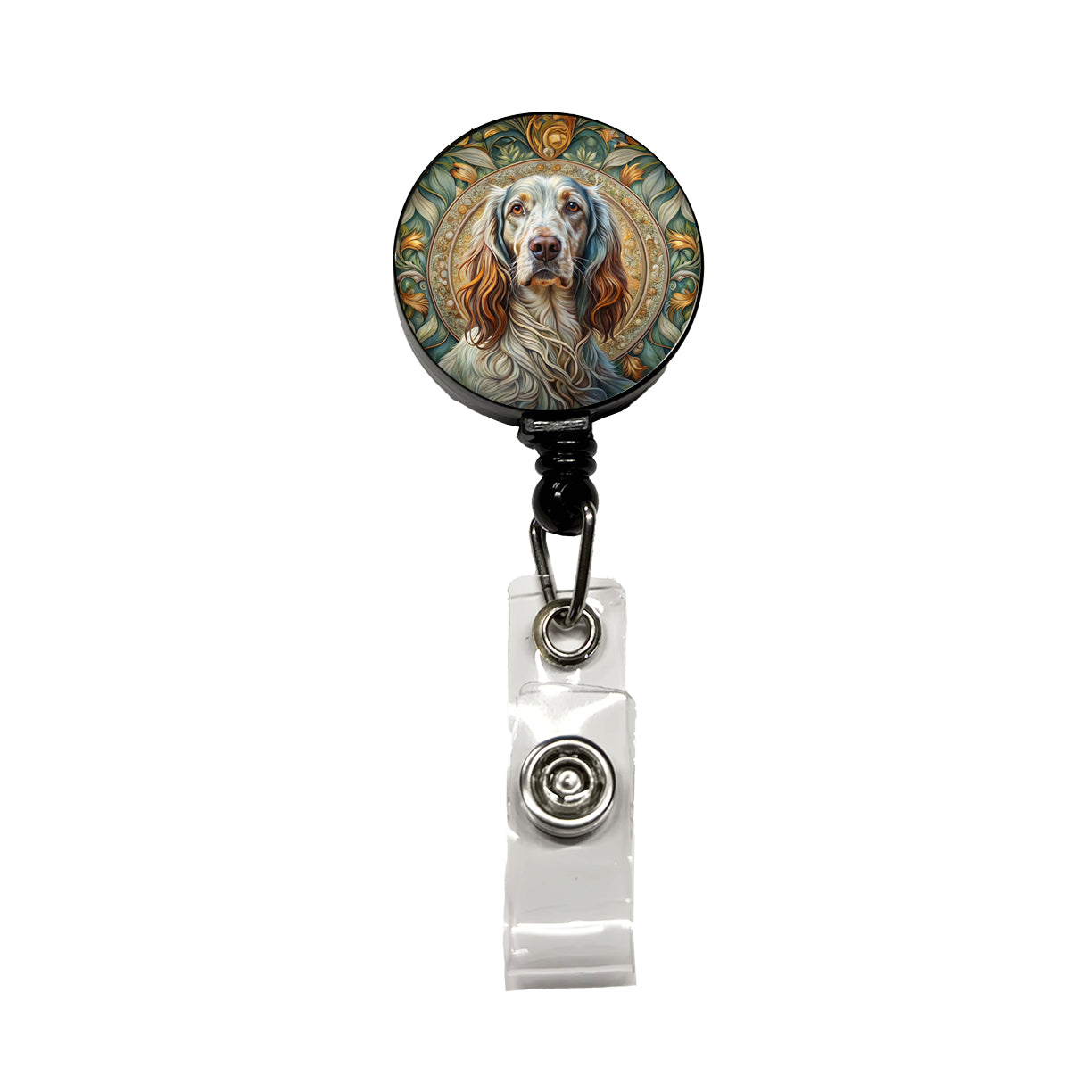 English Setter Dog Art Nouveau Retractable ID Key Card Name Tag Badge Holder with Clip