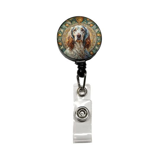 English Setter Dog Art Nouveau Retractable ID Key Card Name Tag Badge Holder with Clip