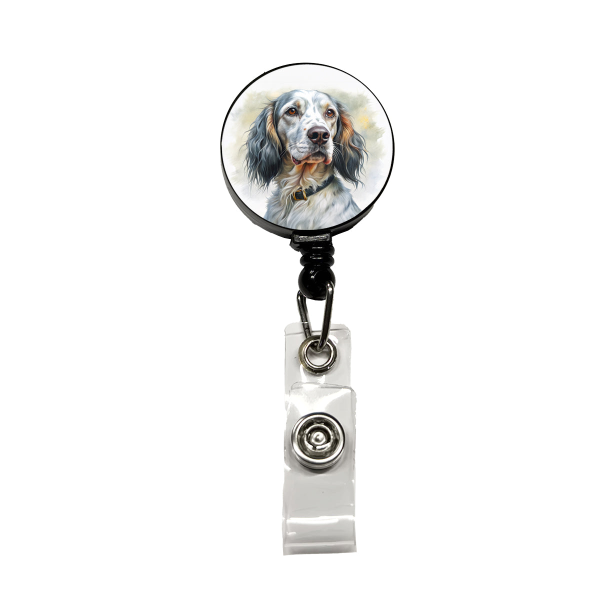 English Setter Dog Illustration Retractable ID Key Card Name Tag Badge Holder with Clip