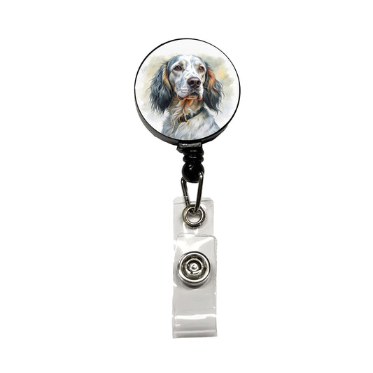 English Setter Dog Illustration Retractable ID Key Card Name Tag Badge Holder with Clip
