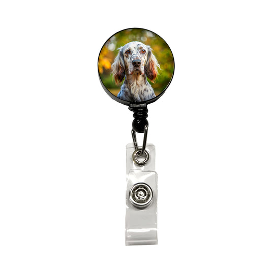English Setter Dog Photo Retractable ID Key Card Name Tag Badge Holder with Clip