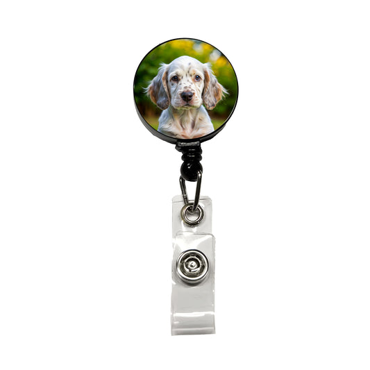 English Setter Dog Puppy Photo Retractable ID Key Card Name Tag Badge Holder with Clip
