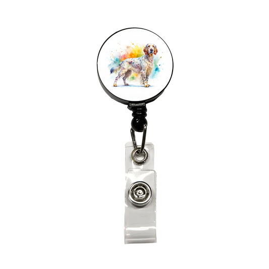 English Setter Dog Watercolor Style Retractable ID Key Card Name Tag Badge Holder with Clip