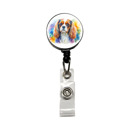 English Toy Spaniel Dog Watercolor Style Retractable ID Key Card Name Tag Badge Holder with Clip