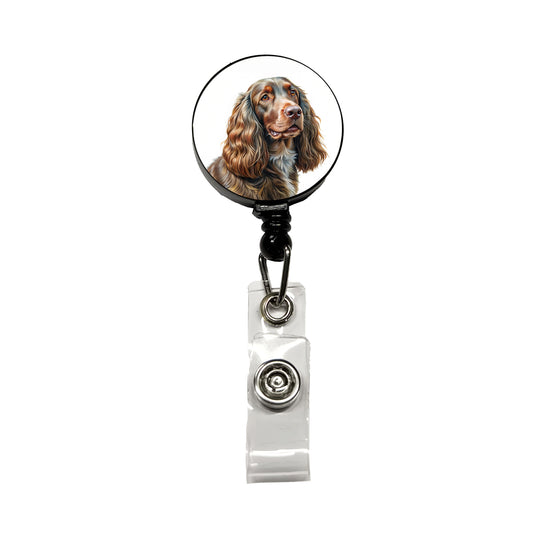 Field Spaniel Dog Illustration Retractable ID Key Card Name Tag Badge Holder with Clip