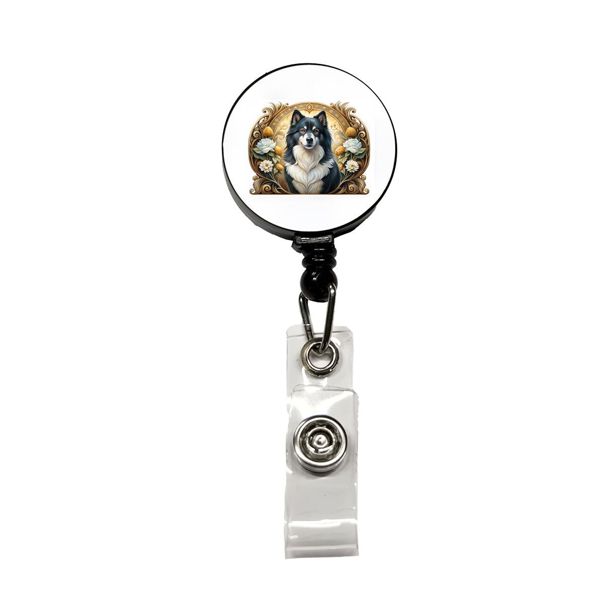 Finnish Lapphund Dog Art Nouveau Retractable ID Key Card Name Tag Badge Holder with Clip