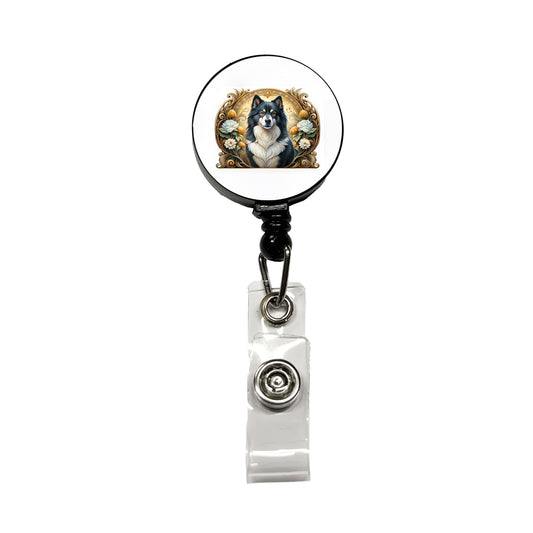 Finnish Lapphund Dog Art Nouveau Retractable ID Key Card Name Tag Badge Holder with Clip