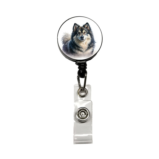 Finnish Lapphund Dog Illustration Retractable ID Key Card Name Tag Badge Holder with Clip