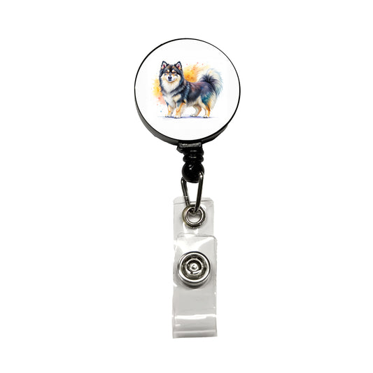Finnish Lapphund Dog Watercolor Style Retractable ID Key Card Name Tag Badge Holder with Clip