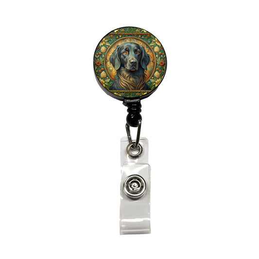 Flat Coated Retriever Dog Art Nouveau Retractable ID Key Card Name Tag Badge Holder with Clip