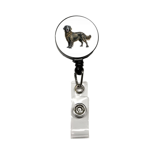 Flat Coated Retriever Dog Illustration Retractable ID Key Card Name Tag Badge Holder with Clip