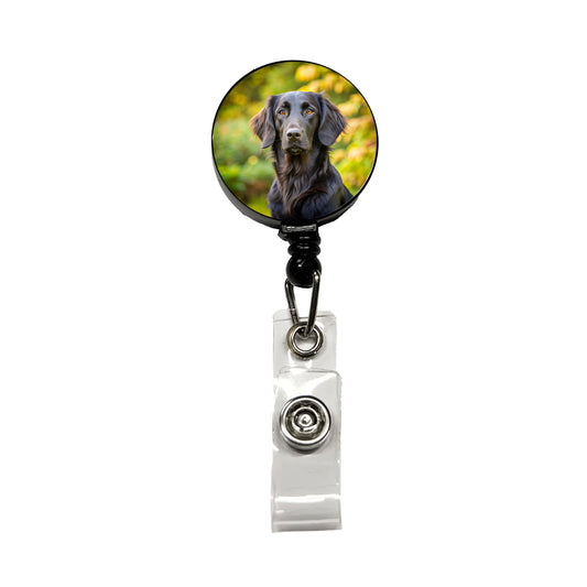 Flat Coated Retriever Dog Photo Retractable ID Key Card Name Tag Badge Holder with Clip