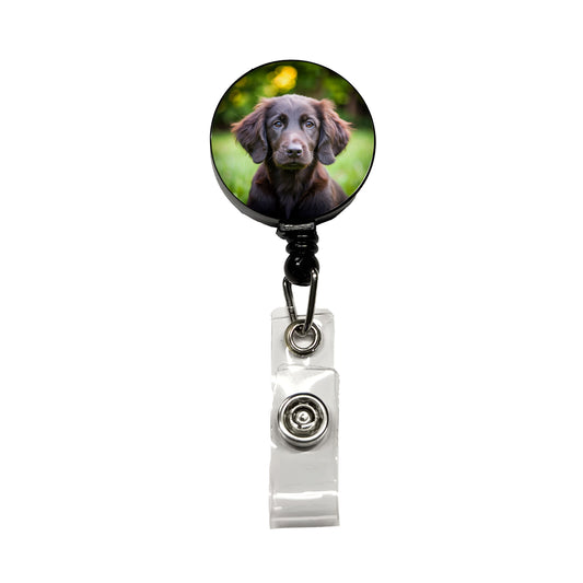 Flat Coated Retriever Dog Puppy Photo Retractable ID Key Card Name Tag Badge Holder with Clip