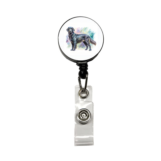 Flat Coated Retriever Dog Watercolor Style Retractable ID Key Card Name Tag Badge Holder with Clip