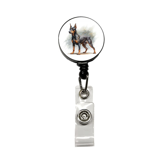 German Pinscher Dog Illustration Retractable ID Key Card Name Tag Badge Holder with Clip
