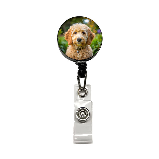Goldendoodle Dog Photo Retractable ID Key Card Name Tag Badge Holder with Clip