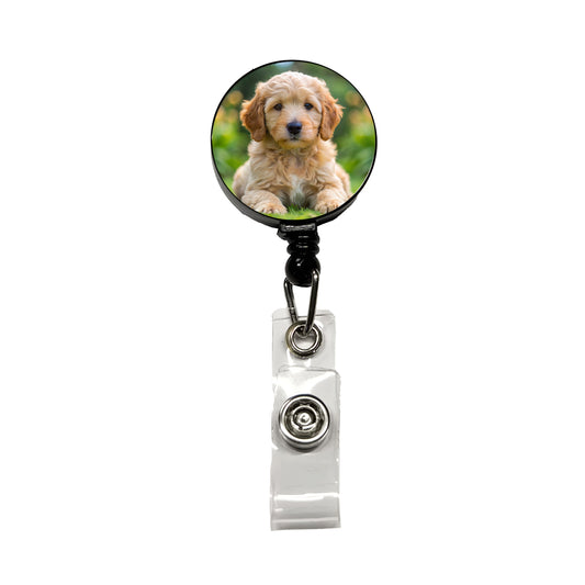 Goldendoodle Dog Puppy Photo Retractable ID Key Card Name Tag Badge Holder with Clip