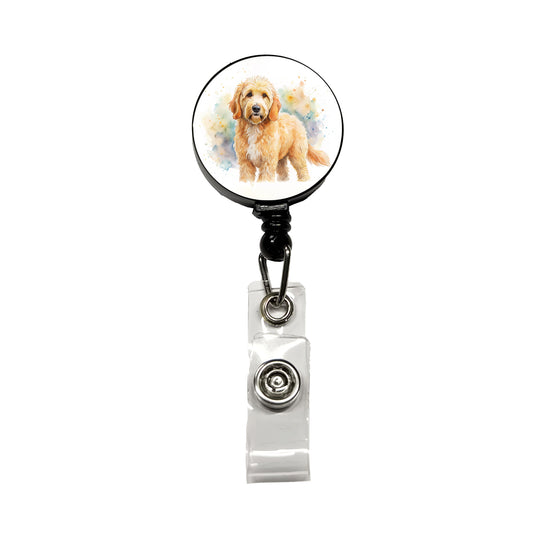 Goldendoodle Dog Watercolor Style Retractable ID Key Card Name Tag Badge Holder with Clip