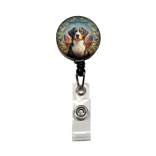 Greater Swiss Mountain Dog Art Nouveau Retractable ID Key Card Name Tag Badge Holder with Clip
