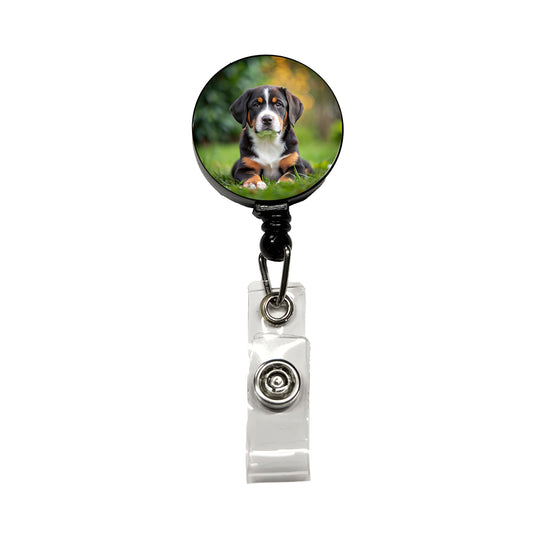 Greater Swiss Mountain Dog Puppy Photo Retractable ID Key Card Name Tag Badge Holder with Clip