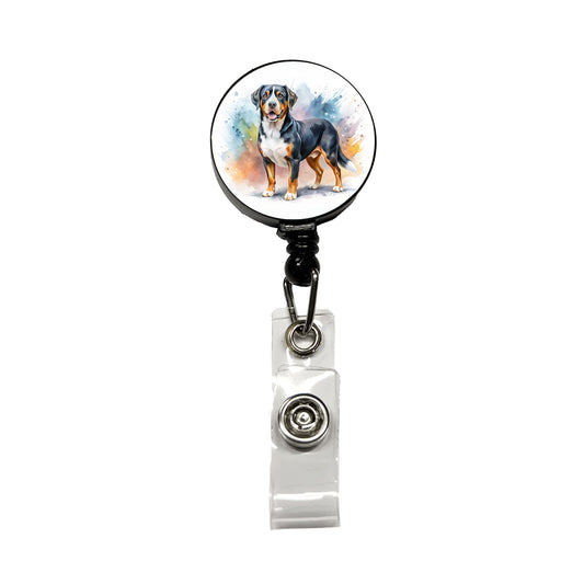Greater Swiss Mountain Dog Watercolor Style Retractable ID Key Card Name Tag Badge Holder with Clip