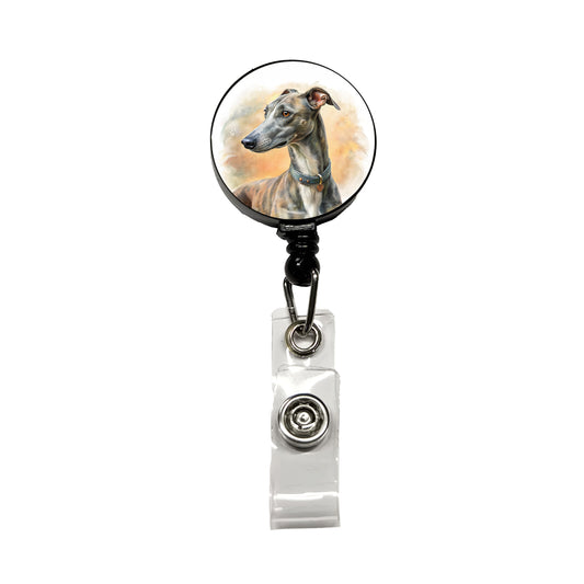 Greyhound Dog Illustration Retractable ID Key Card Name Tag Badge Holder with Clip
