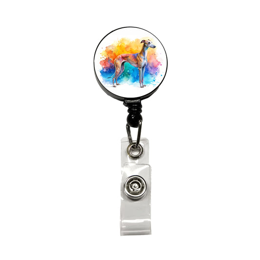 Greyhound Dog Watercolor Style Retractable ID Key Card Name Tag Badge Holder with Clip