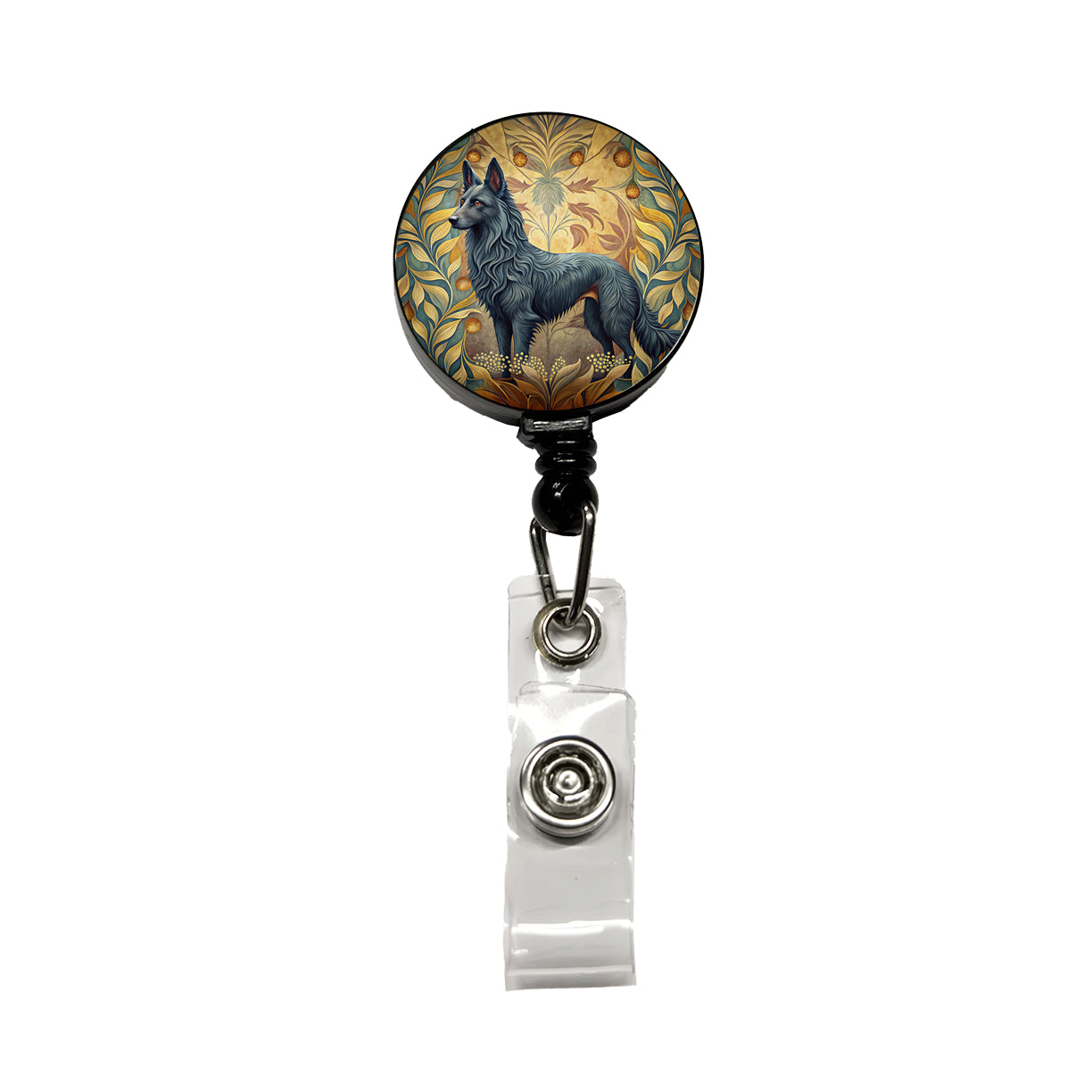 Groenendael Belgian Sheepdog Dog Art Nouveau Retractable ID Key Card Name Tag Badge Holder with Clip