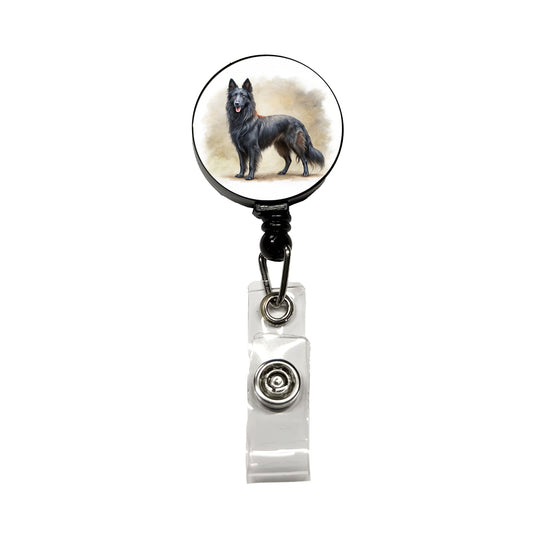 Groenendael Belgian Sheepdog Dog Illustration Retractable ID Key Card Name Tag Badge Holder with Clip