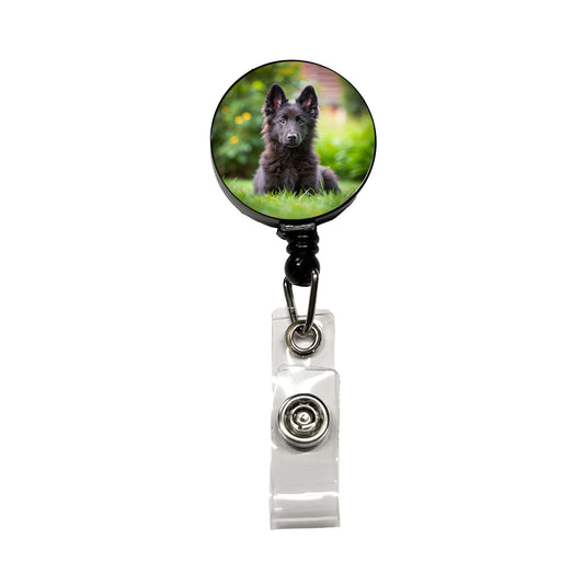 Groenendael Belgian Sheepdog Dog Puppy Photo Retractable ID Key Card Name Tag Badge Holder with Clip