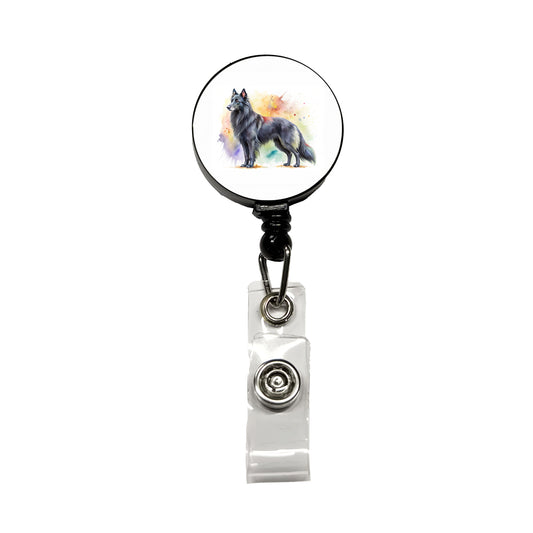 Groenendael Belgian Sheepdog Dog Watercolor Style Retractable ID Key Card Name Tag Badge Holder with Clip