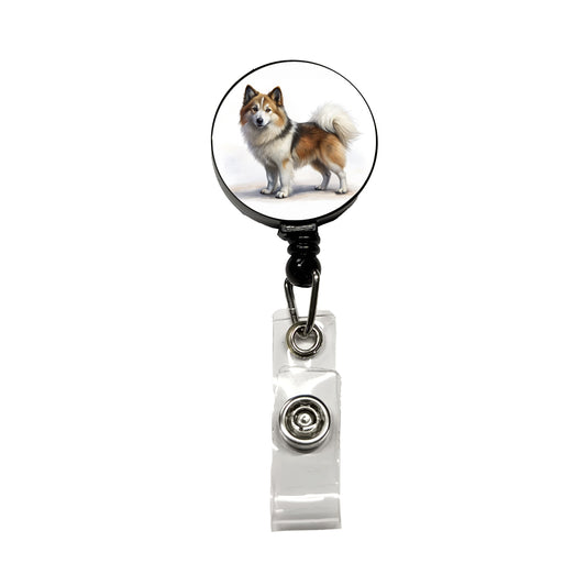 Icelandic Sheepdog Dog Illustration Retractable ID Key Card Name Tag Badge Holder with Clip