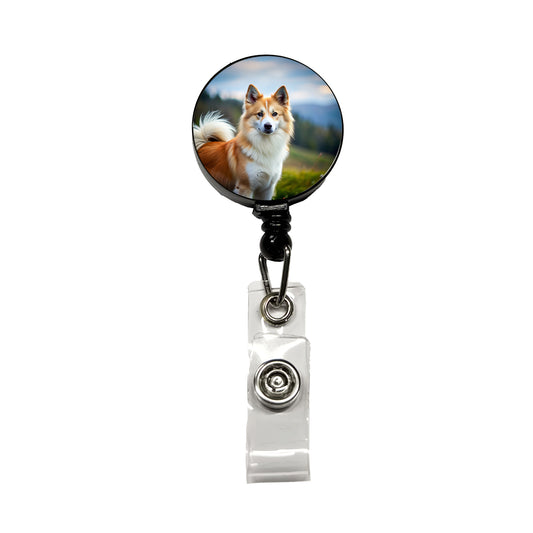 Icelandic Sheepdog Dog Photo Retractable ID Key Card Name Tag Badge Holder with Clip