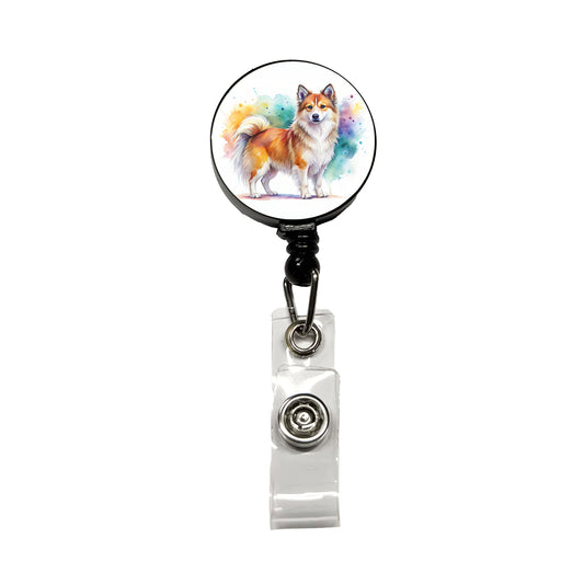 Icelandic Sheepdog Dog Watercolor Style Retractable ID Key Card Name Tag Badge Holder with Clip