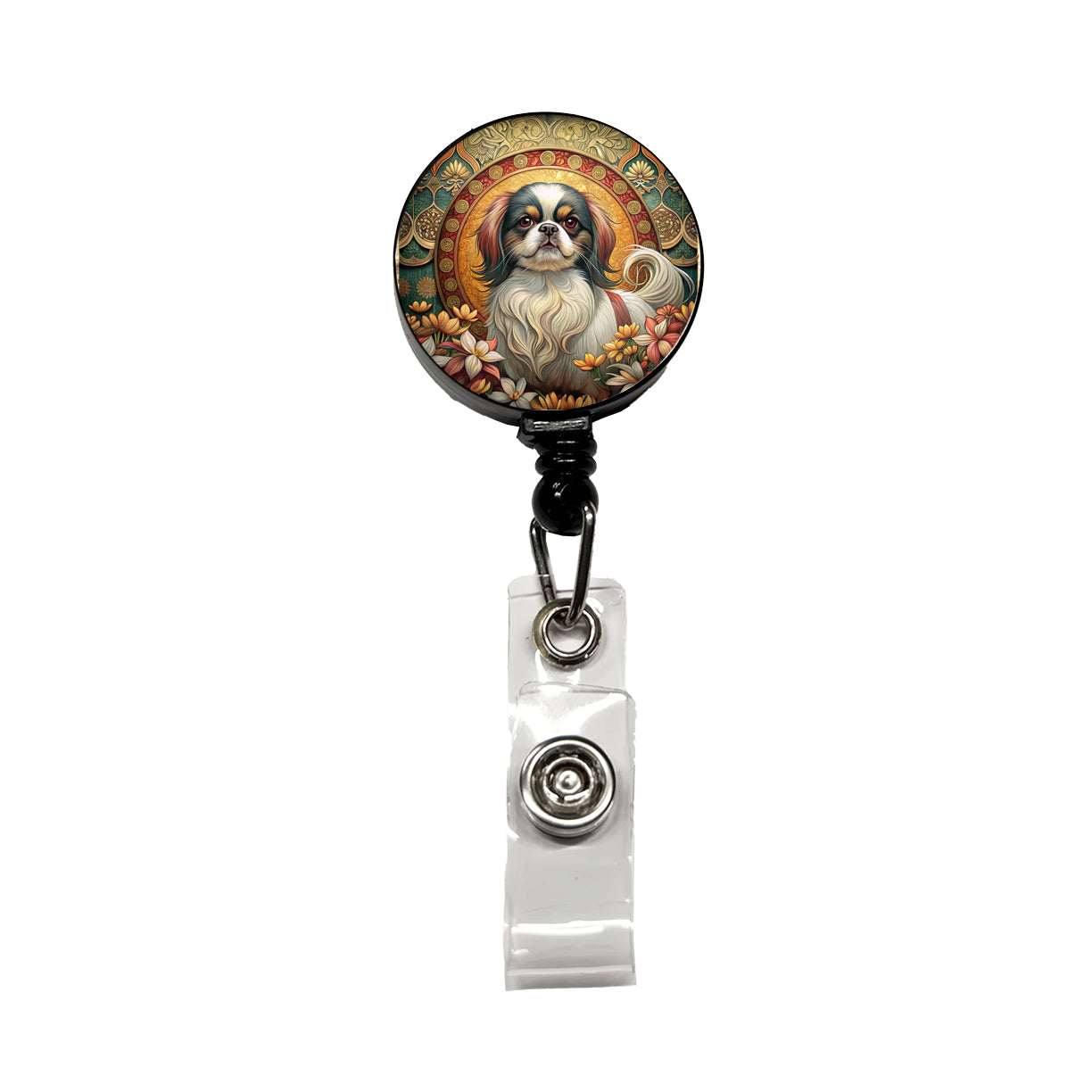 Japanese Chin Dog Art Nouveau Retractable ID Key Card Name Tag Badge Holder with Clip
