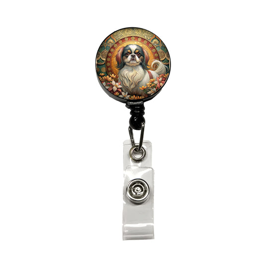 Japanese Chin Dog Art Nouveau Retractable ID Key Card Name Tag Badge Holder with Clip