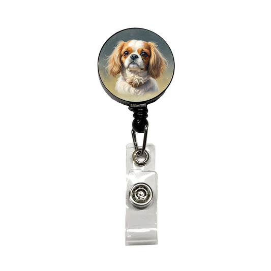 Japanese Chin Dog Illustration Retractable ID Key Card Name Tag Badge Holder with Clip