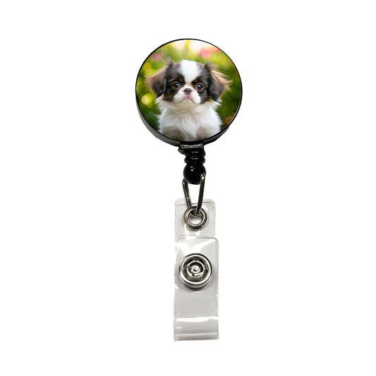 Japanese Chin Dog Puppy Photo Retractable ID Key Card Name Tag Badge Holder with Clip
