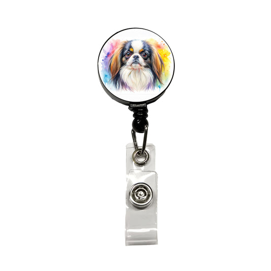 Japanese Chin Dog Watercolor Style Retractable ID Key Card Name Tag Badge Holder with Clip