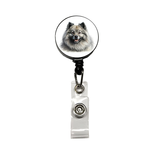 Keeshond Dog Illustration Retractable ID Key Card Name Tag Badge Holder with Clip