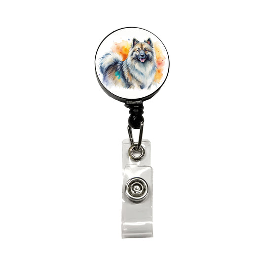 Keeshond Dog Watercolor Style Retractable ID Key Card Name Tag Badge Holder with Clip