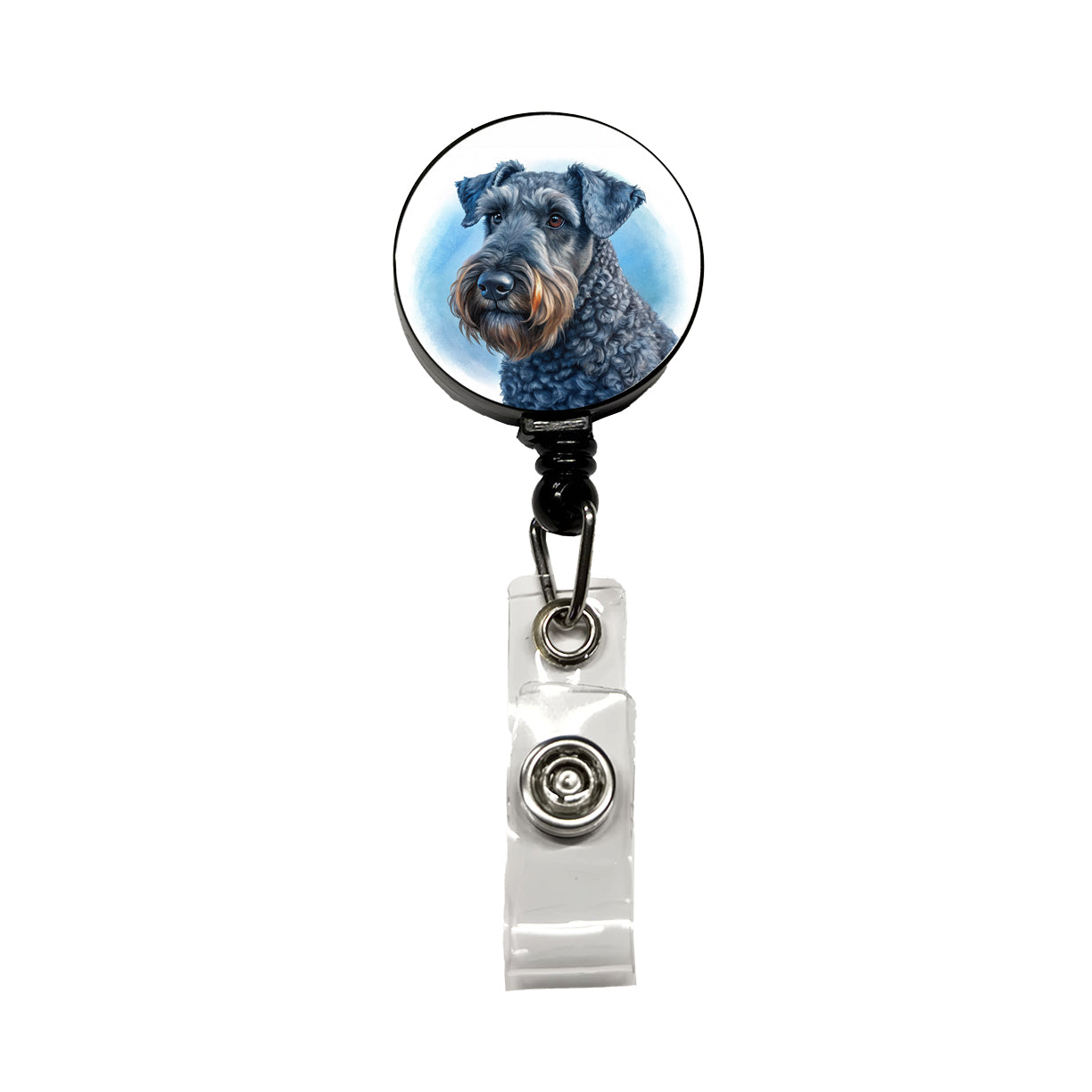 Kerry Blue Terrier Dog Illustration Retractable ID Key Card Name Tag Badge Holder with Clip