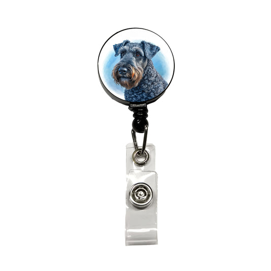 Kerry Blue Terrier Dog Illustration Retractable ID Key Card Name Tag Badge Holder with Clip