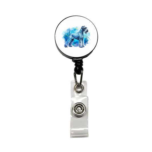 Kerry Blue Terrier Dog Watercolor Style Retractable ID Key Card Name Tag Badge Holder with Clip